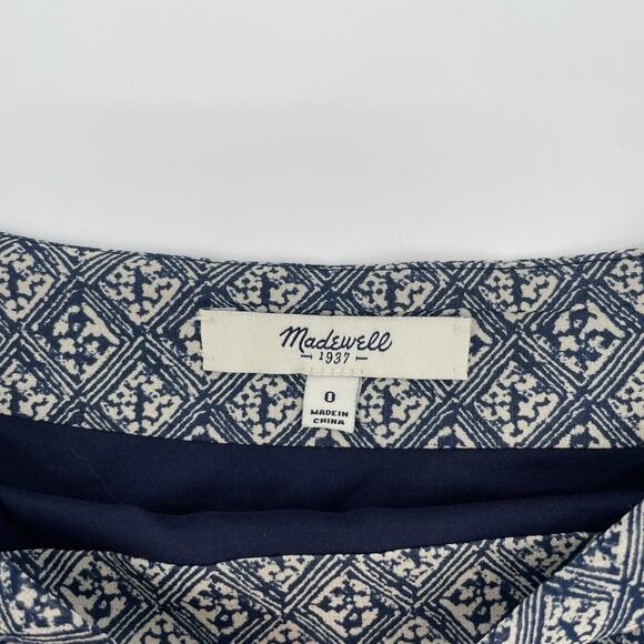 Madewell 100% Silk Pleated Ruffle Scarf Print Mini Skirt Size 0 Lined Navy White - Picture 2 of 7